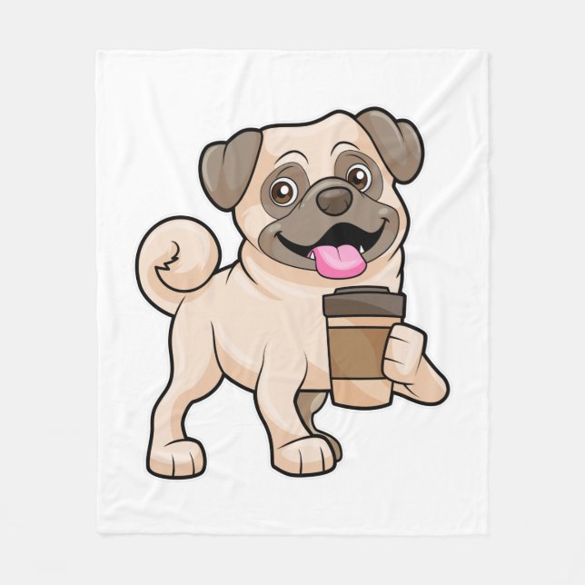 Pug with Coffee to go Fleece Blanket (Front)