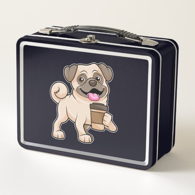 Pug with Coffee to go Metal Lunch Box (Front)