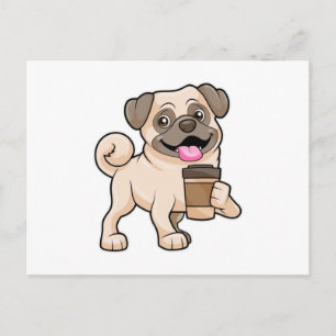 Pug with Coffee to go Postcard