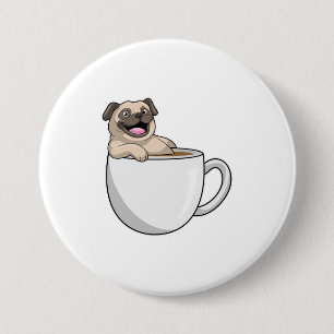 Pug with Cup of Coffee 7.5 Cm Round Badge
