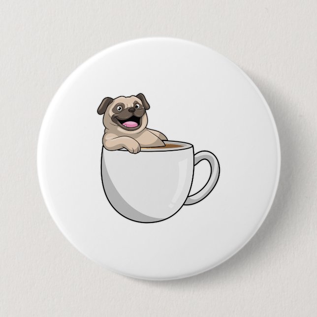 Pug with Cup of Coffee 7.5 Cm Round Badge (Front)