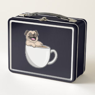 Pug with Cup of Coffee Metal Lunch Box