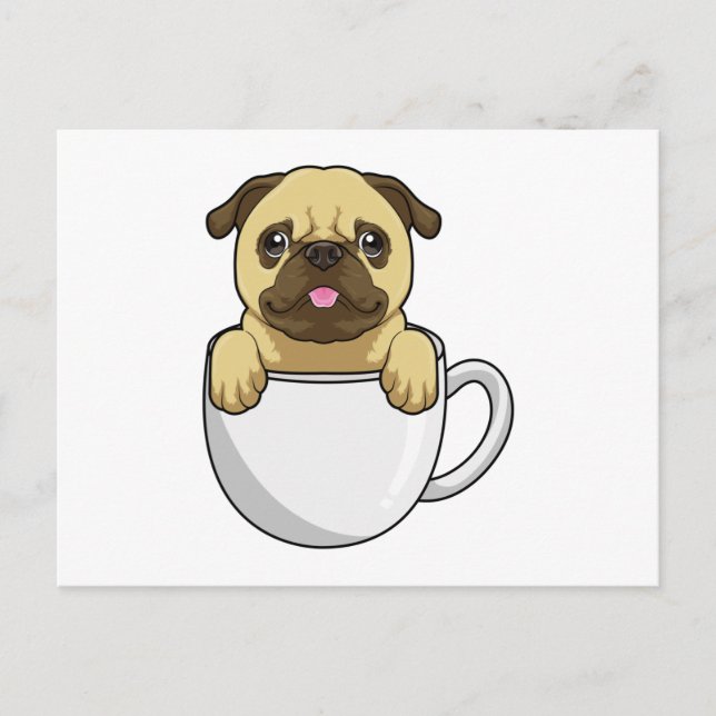 Pug with Cup of Coffee Postcard (Front)