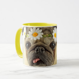 Pug with Daisy Crown Mug