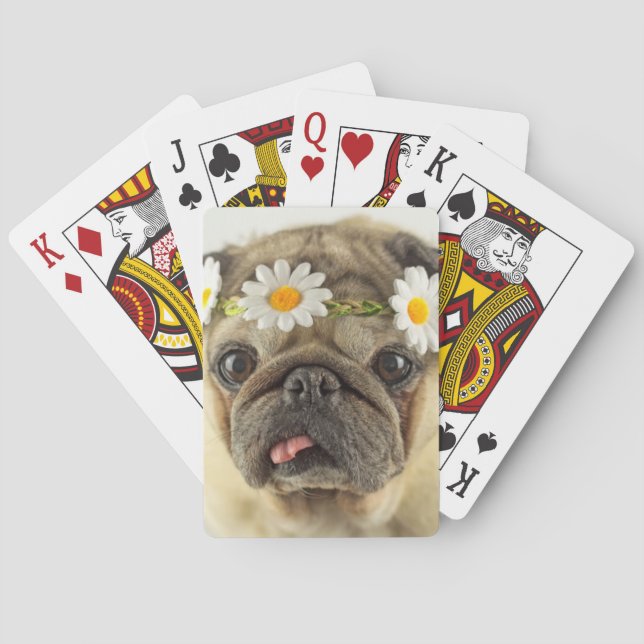 Pug with Daisy Crown Playing Cards (Back)