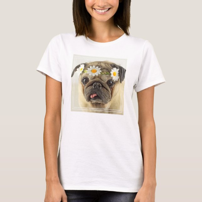 Pug with Daisy Crown T-Shirt (Front)