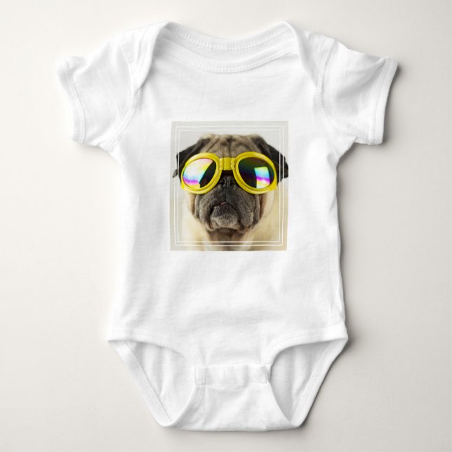Pug with Goggles Baby Bodysuit (Front)