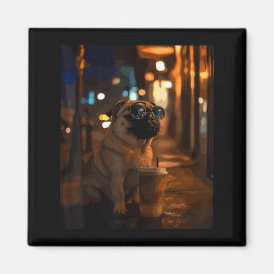 Pug with iced coffee  magnet