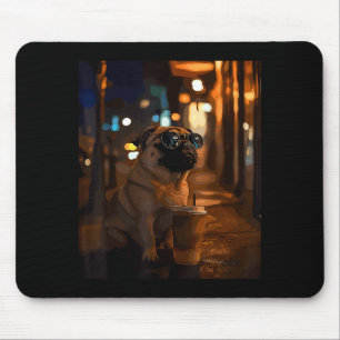 Pug with iced coffee mouse pad
