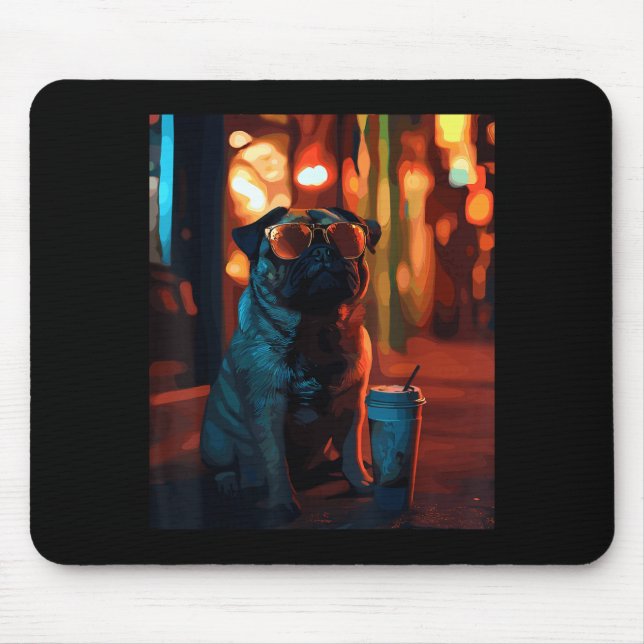 Pug with iced coffee  mouse pad (Front)