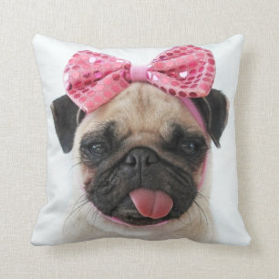 Pug with Pink Bow Cushion