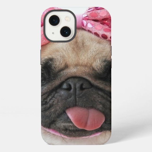 Pug with Pink Bow iPhone Case (Back)