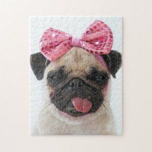 Pug with Pink Bow Jigsaw Puzzle