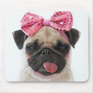 Pug with Pink Bow Mouse Pad