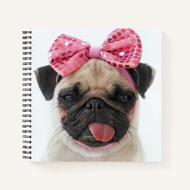 Pug with Pink Bow Notebook (Front)
