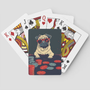 Pug with Poker Chips Playing Cards