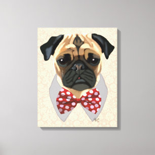Pug with Red and White Spotty Bow Tie Canvas Print