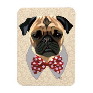 Pug with Red and White Spotty Bow Tie Magnet