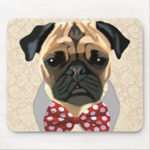 Pug with Red and White Spotty Bow Tie Mouse Pad