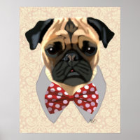 Pug with Red and White Spotty Bow Tie