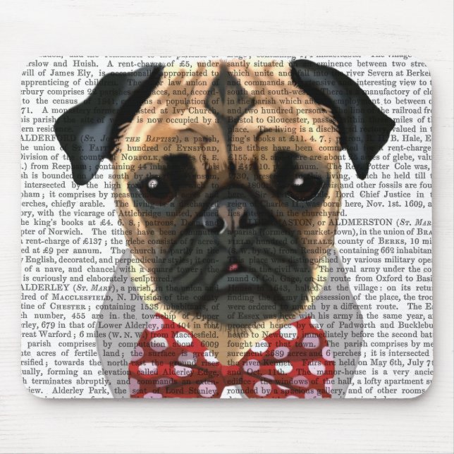Pug with Red Spotted Bow Tie Mouse Pad (Front)