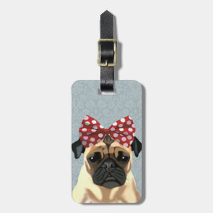 Pug with Red Spotty Bow On Head 2 Luggage Tag