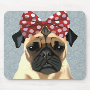Pug with Red Spotty Bow On Head 2 Mouse Pad