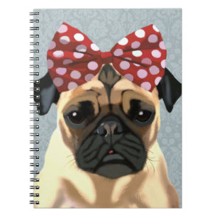 Pug with Red Spotty Bow On Head 2 Notebook