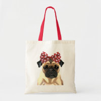 Pug with Red Spotty Bow On Head 2