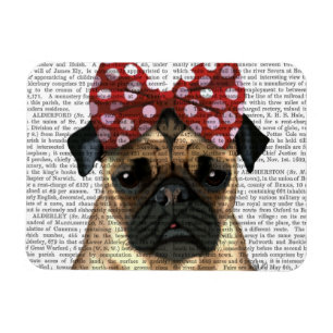 Pug with Red Spotty Bow On Head Magnet