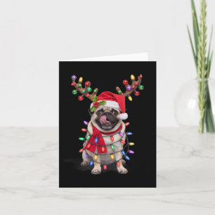 Pug With Reindeer Antlers Wrapped In Christmas Lig Card