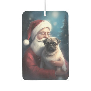 Pug With Santa Claus Festive Christmas Car Air Freshener