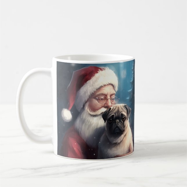 Pug With Santa Claus Festive Christmas Coffee Mug (Left)