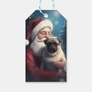 Pug With Santa Claus Festive Christmas Gift Tags