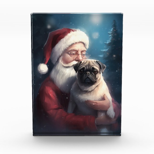 Pug With Santa Claus Festive Christmas Photo Block (Front)