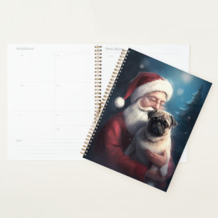Pug With Santa Claus Festive Christmas Planner