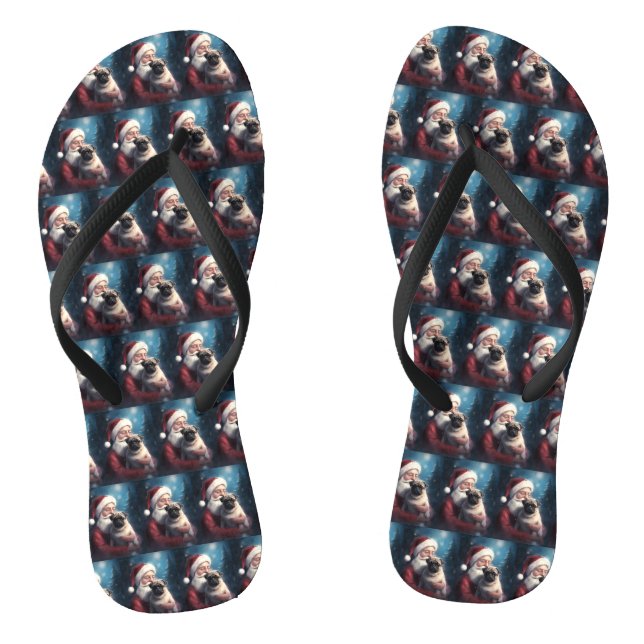 Pug With Santa Claus Festive Christmas Thongs (Footbed)