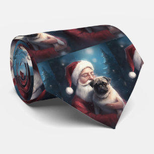 Pug With Santa Claus Festive Christmas Tie