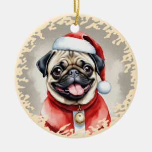 Pug With Santa Claus Outfit - Christmas 1 Ceramic Ornament