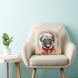 Pug With Santa Claus Outfit - Christmas 1 Cushion