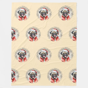 Pug With Santa Claus Outfit - Christmas 1 Fleece Blanket