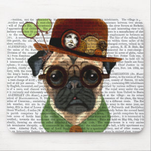 Pug with Steampunk Bowler Hat Mouse Pad