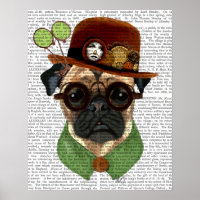 Pug with Steampunk Bowler Hat