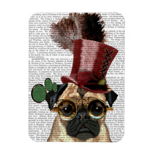 Pug with Steampunk Style Top Hat Magnet