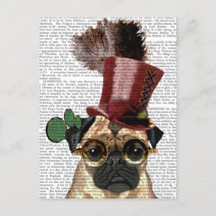 Pug with Steampunk Style Top Hat Postcard
