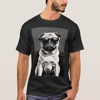 Pug with sunglasses (Black and White) T-Shirt