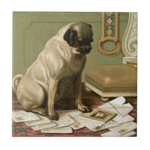 Pug with the Post Ceramic Tile