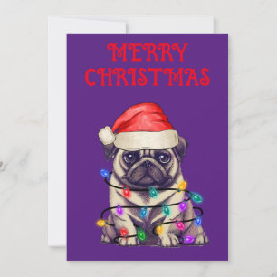 "PUG WRAPPED IN CHRISTMAS LIGHTS" INVITATION