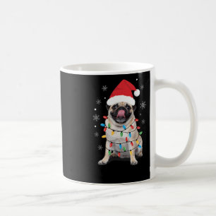 Pug Wrapped In Christmas Lights Santa Hat Funny Ho Coffee Mug