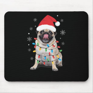 Pug Wrapped In Christmas Lights Santa Hat Funny Ho Mouse Pad